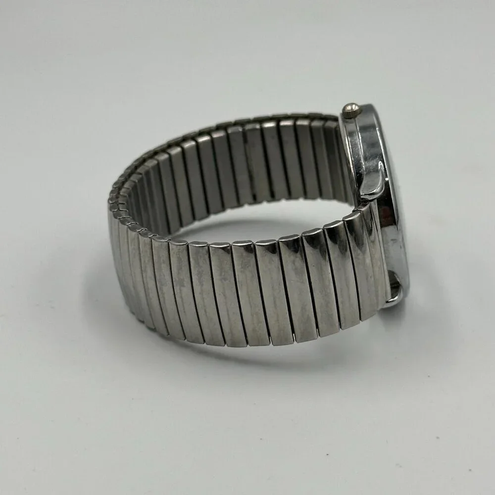3/$30 Narmi Watch Women Silver Tone Blue Dial Large Numberals Stretch Band